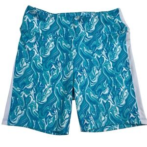 VICTORIA'S SECRET PINK M Blue White Marble Swirl High Waist 6" Biker Shorts Yoga